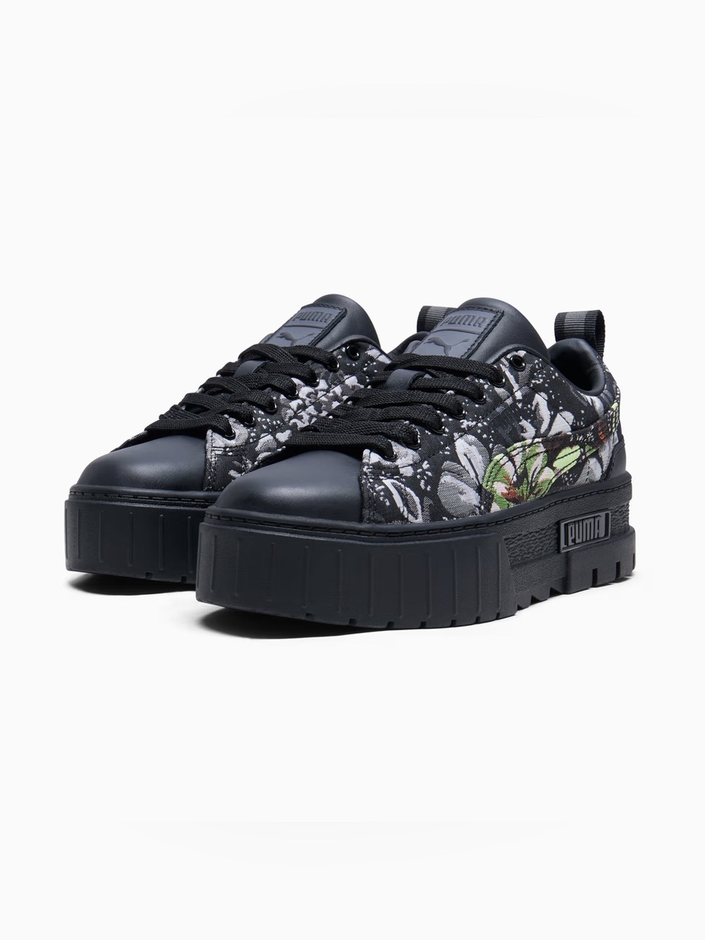 Puma Mayze Dark Floral Platform Sneakers Black/Silver Women's Size 10
